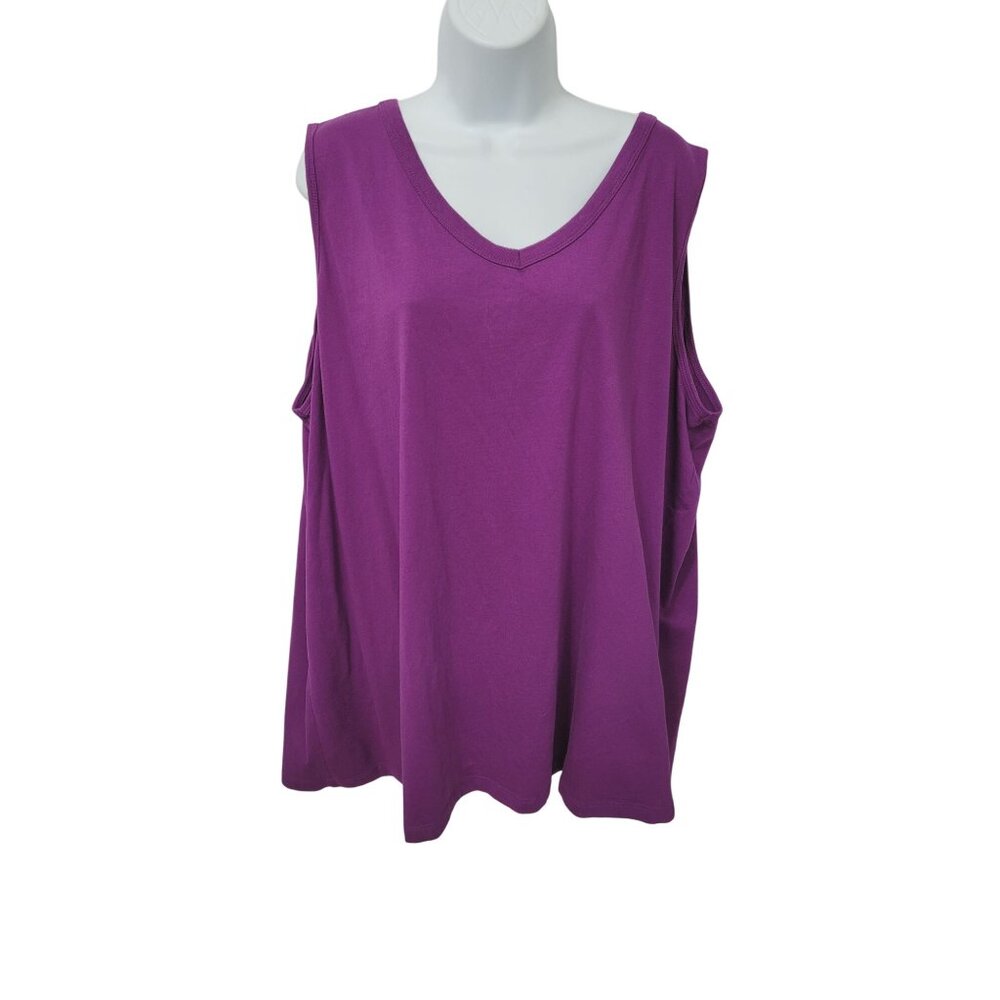 Roamans Tank Top Womens Plus Size 26/28 2X Purple Sleeveless V-Neck